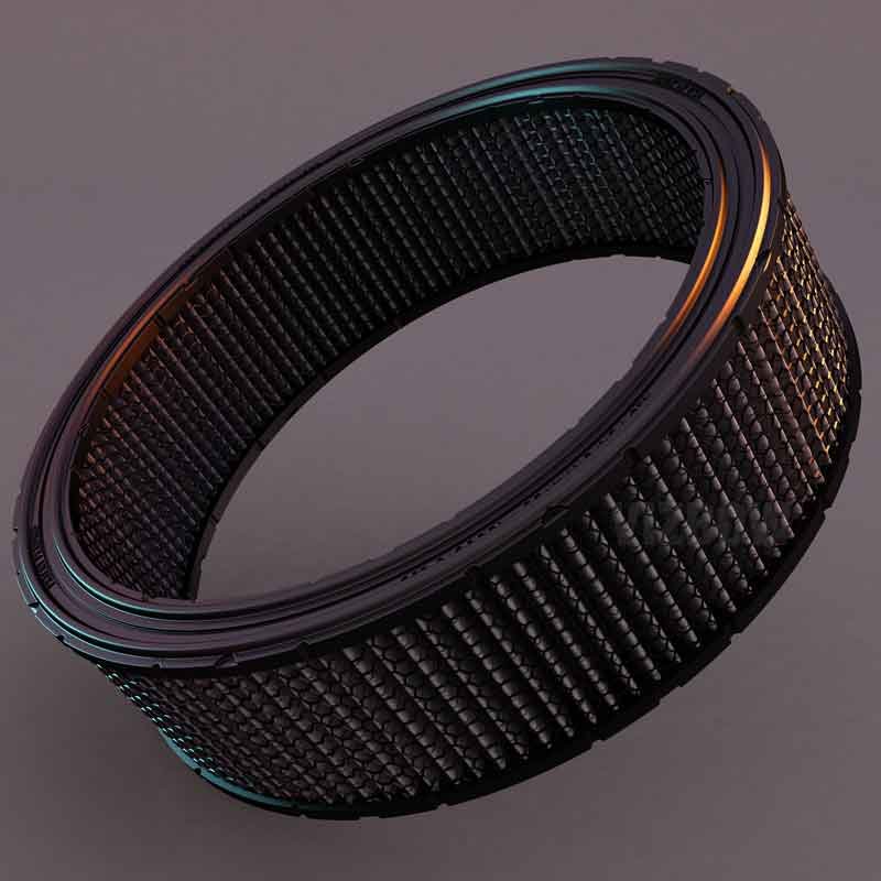 3d model and rendered view of a car air filter