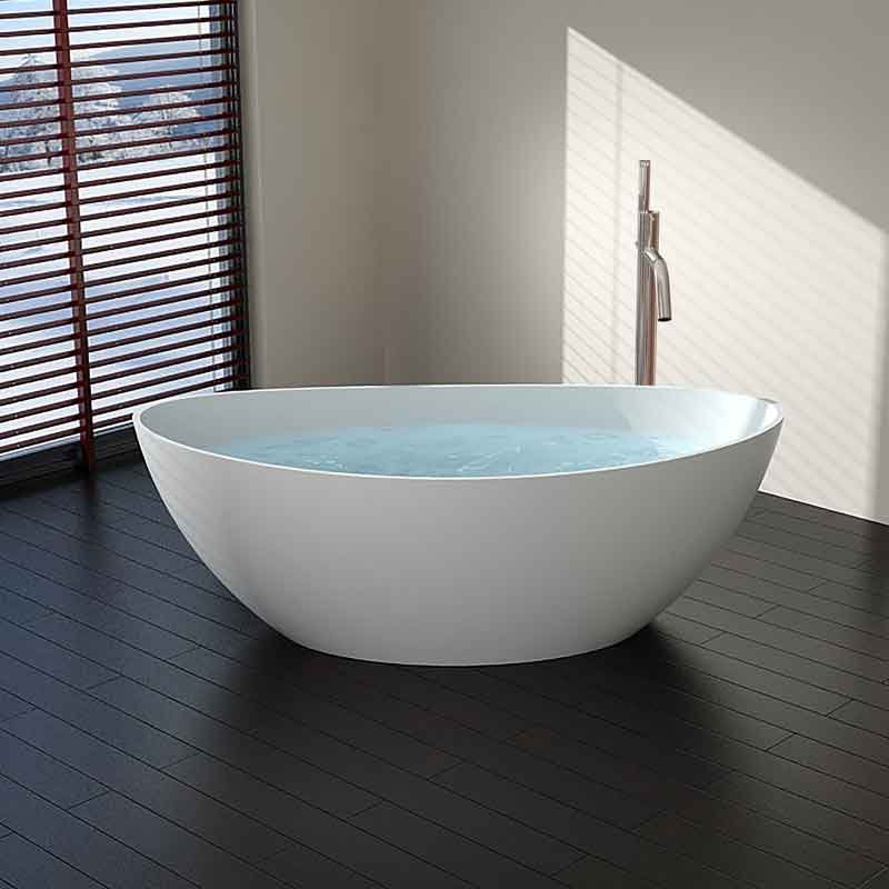 3D render view of freestanding bathtub in a luxury bathroom